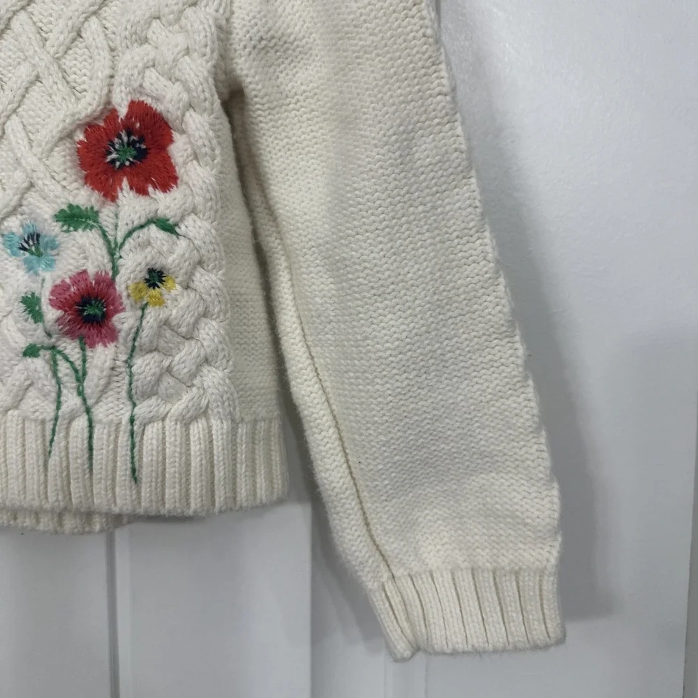 Baby Gap 18-24 Months Cable Knit Floral Embroidery Cardigan Ivory Frost Cotton